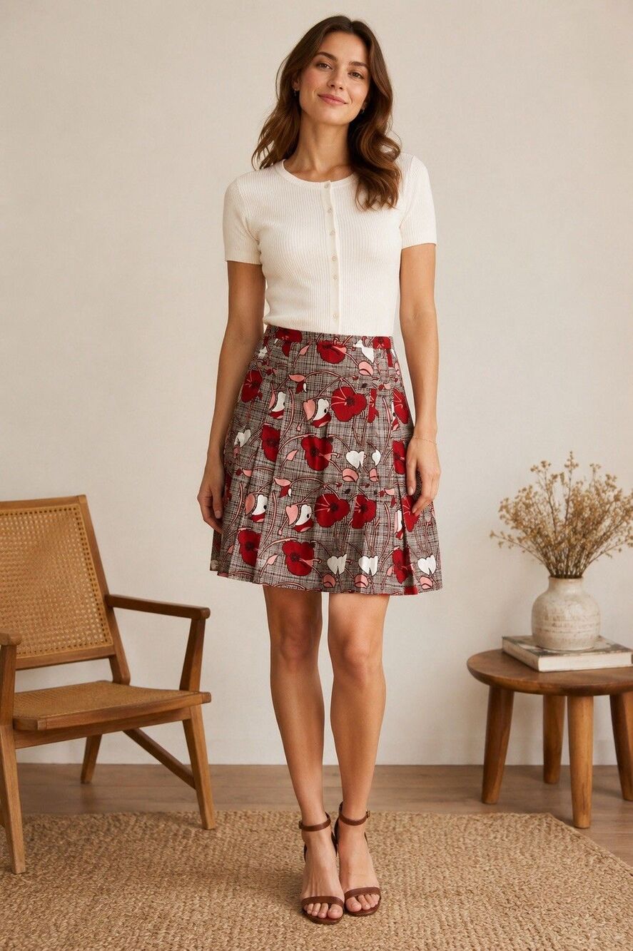 Loft Ann Taylor Cotton Skirt Red Floral Pleated A Line